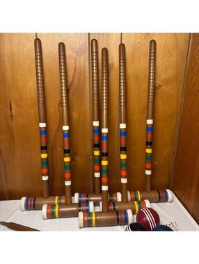 Vintage Wooden Croquet Set Complete 6 Player Lawn Game With Balls & Wickets